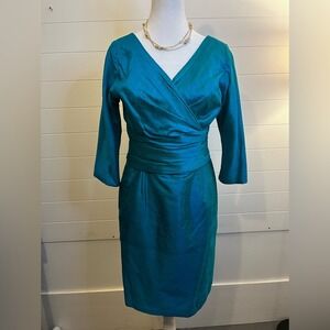 Vintage Inspired Siri Teal Wrap Dress XS Elegant V neck Party Cocktail